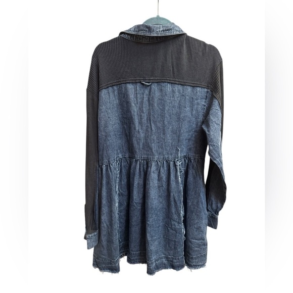 NEW! FREE PEOPLE Kenny Blue Denim Mini Dress Baby Doll Fray Edge Boho SZ MED NWT - Picture 10 of 14
